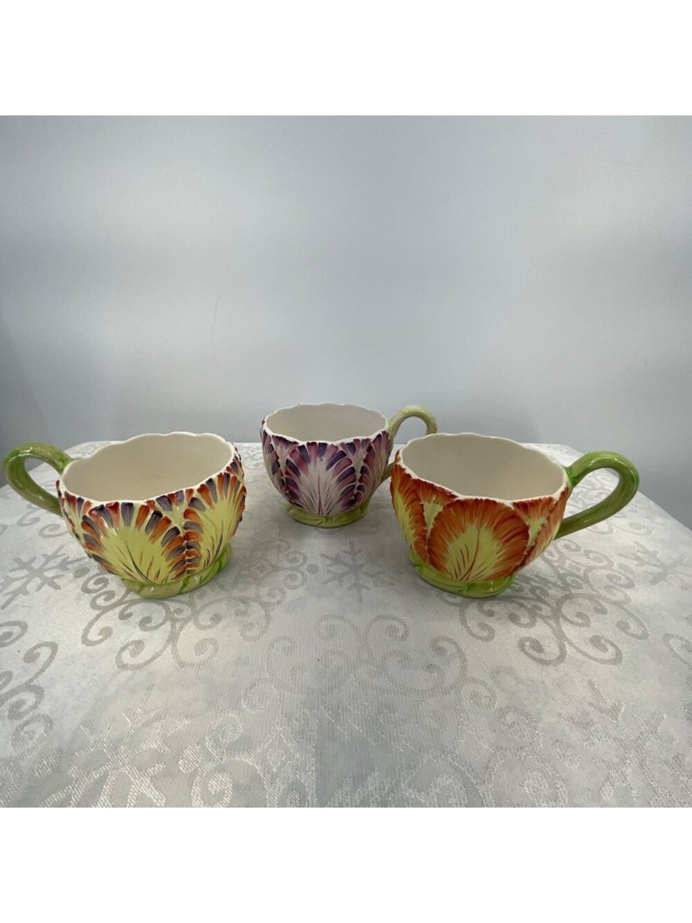 Mattaherdeh Portugal Tulip Cups Set/3 Hand Painted Majolica Floral